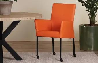 Leren Eetkamerstoelen Oranje, Huis en Inrichting, Stoelen, Nieuw, Leer, Ophalen of Verzenden