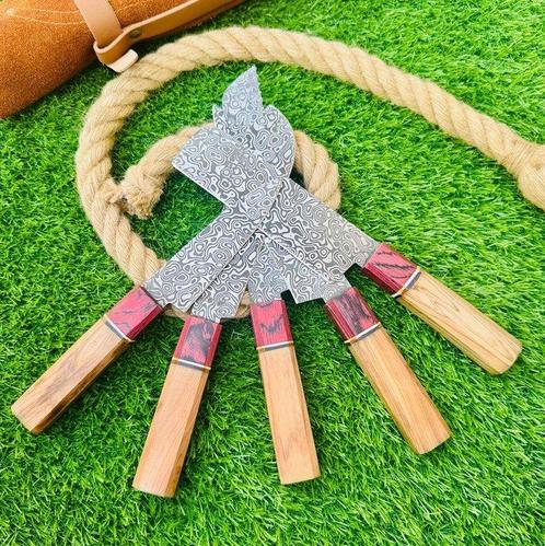 Gold Deer - 5 Piece professional knives set - Hammered Steel, Antiek en Kunst, Antiek | Keukenbenodigdheden