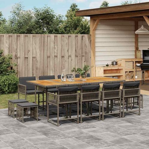 vidaXL 13-delige Tuinset met kussens poly rattan grijs, Tuin en Terras, Tuinsets en Loungesets, Tuinset, Nieuw, 2 zitplaatsen
