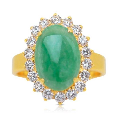 Ring - 21 kt. Geel goud -  3.71ct. tw. Jade - Diamant, Sieraden, Tassen en Uiterlijk, Antieke sieraden