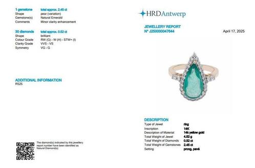 Trouwring - 14 karaat Geel goud - 2.97ct. tw. Smaragd -, Sieraden, Tassen en Uiterlijk, Antieke sieraden