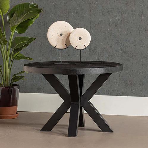 Salontafel Mangohout Rond Tara 70 Zwart, Huis en Inrichting, Tafels | Salontafels, Nieuw, Overige houtsoorten, Rond, Verzenden