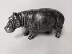 Beeld, hippopotamus (hippo) in silver bronze finish - 24 cm