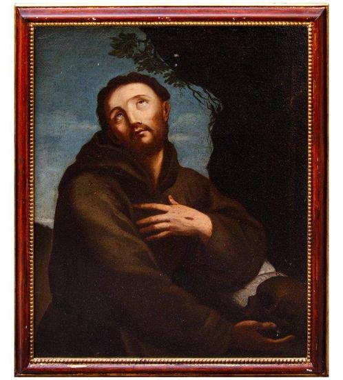 Scuola emiliana (XVII) - San Francesco in estasi, Antiek en Kunst, Kunst | Schilderijen | Klassiek