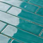 Wandtegel handvorm 5x25 aquamarine blauw groen teal, Nieuw, Ophalen of Verzenden, 10 m² of meer, Wandtegels
