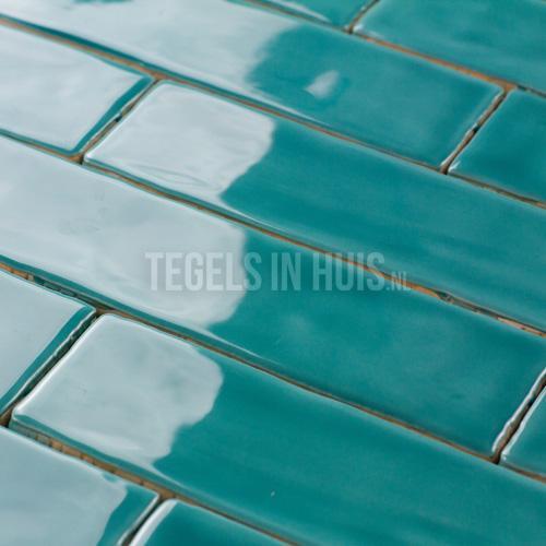 Wandtegel handvorm 5x25 aquamarine blauw groen teal, Doe-het-zelf en Verbouw, Tegels, Wandtegels, Nieuw, 10 m² of meer, Keramiek