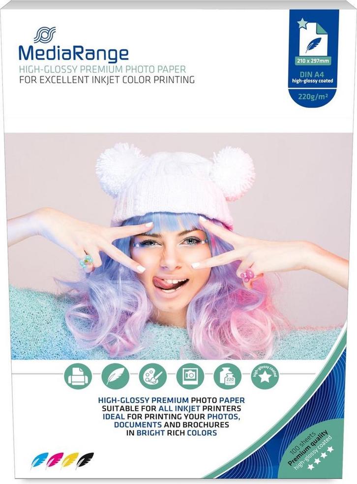 MediaRange Fotopapier A4 220 Gram Glossy 100 Vel, Computers en Software, Printerbenodigdheden, Overige typen, Nieuw