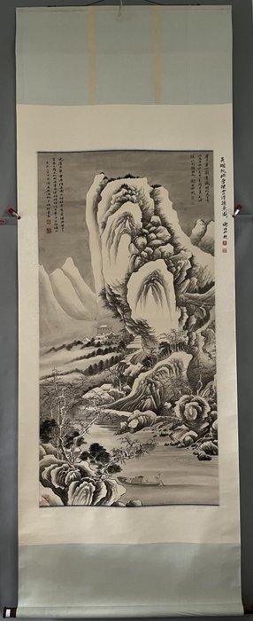 INK AND COLOR ON PAPER PAINTING LANDSCAPE -, Antiek en Kunst, Antiek | Overige Antiek
