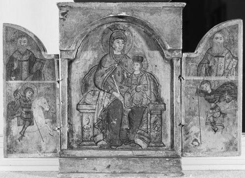 Europese school (XVIII) - Zeer oud drieluik met Byzantijnse, Antiek en Kunst, Kunst | Schilderijen | Klassiek