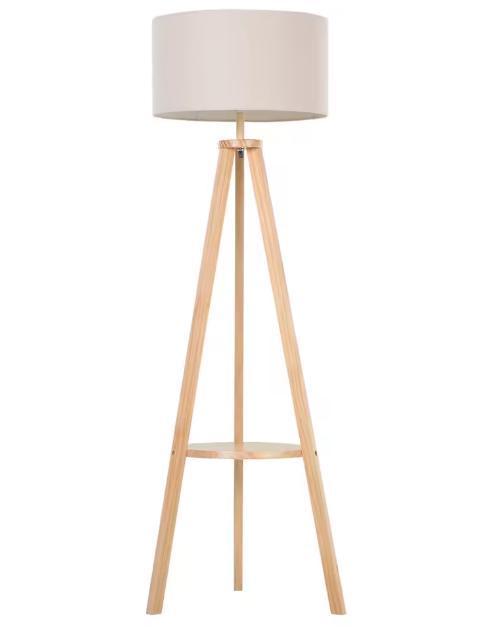 Houten Vloerlamp 154 cm – Stoffen Kap en Tripod Basis Modern, Huis en Inrichting, Lampen | Vloerlampen, Nieuw, Verzenden