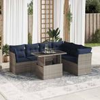vidaXL 7-delige Loungeset met kussens poly rattan acacia, Tuin en Terras, Verzenden, Nieuw, Rotan, Loungeset