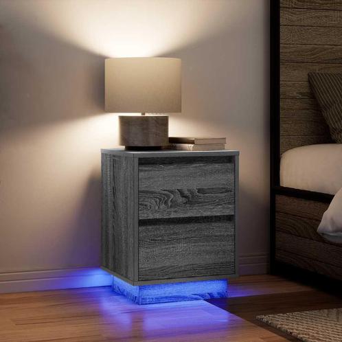 vidaXL Nachtkastjes met LED 2 st 38x34x50 cm grijs sonoma, Huis en Inrichting, Slaapkamer | Nachtkastjes, Nieuw, Hout, Verzenden