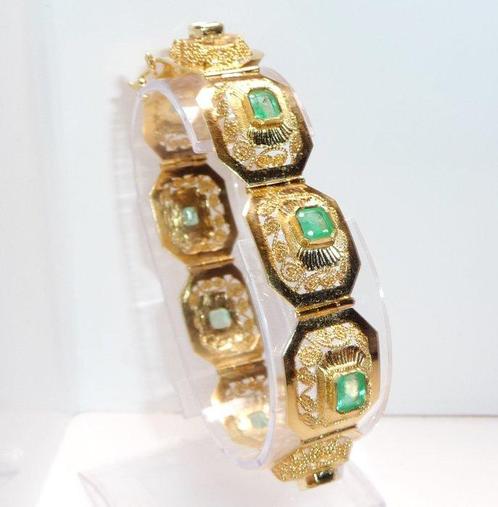 Armband - 18 karaat Geel goud - 4.50ct. tw. Smaragd -, Sieraden, Tassen en Uiterlijk, Armbanden