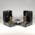 Boekensteunen - Art deco Terriër honden - Marmer en legering, Antiek en Kunst