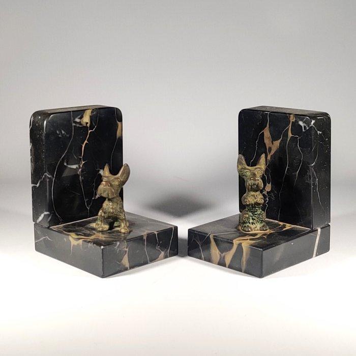 Boekensteunen - Art deco Terriër honden - Marmer en legering, Antiek en Kunst, Kunst | Designobjecten