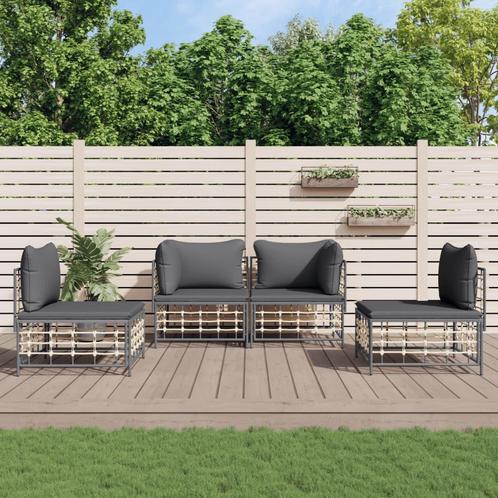 vidaXL 4-delige Loungeset met kussens poly rattan, Tuin en Terras, Tuinsets en Loungesets, Loungeset, Nieuw, Rotan, Verzenden