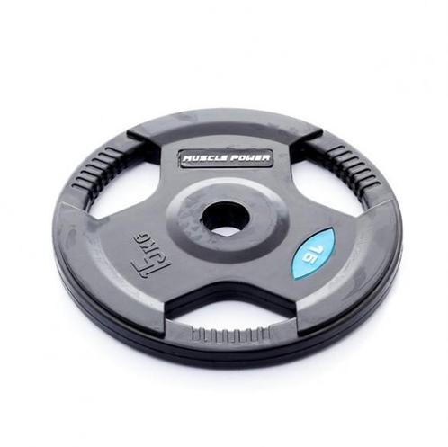 Muscle Power Rubberen Halterschijf - 50 mm - 15 kg, Sport en Fitness, Fitnessmaterialen, Halterschijven, Nieuw, Armen, Benen, Borst