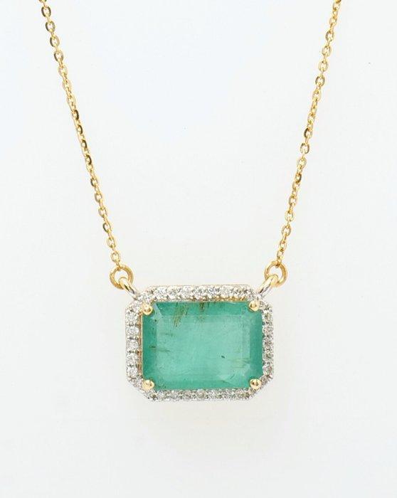 Halsketting - 14 karaat Geel goud - 1.13ct. tw. Smaragd -, Sieraden, Tassen en Uiterlijk, Kettingen