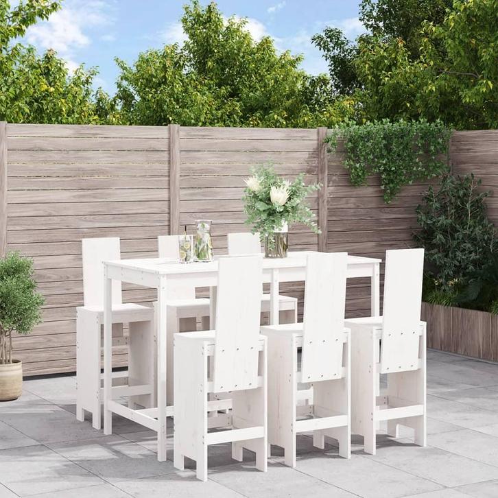 vidaXL 7-delige Barset massief grenenhout wit, Tuin en Terras, Tuinsets en Loungesets, Nieuw, 7 zitplaatsen, Verzenden
