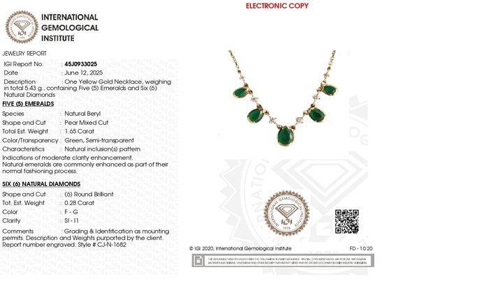 Halsketting - 14 karaat Geel goud - 1.93ct. tw. Smaragd -, Sieraden, Tassen en Uiterlijk, Kettingen