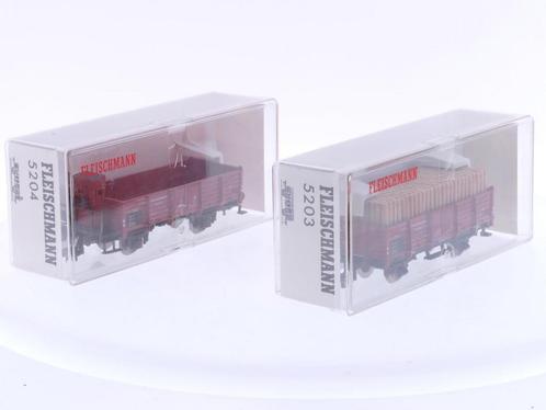 Schaal H0 Fleischmann 5203 & 5204 goederenwagons set van..., Hobby en Vrije tijd, Modeltreinen | H0, Gelijkstroom, Analoog, Zo goed als nieuw