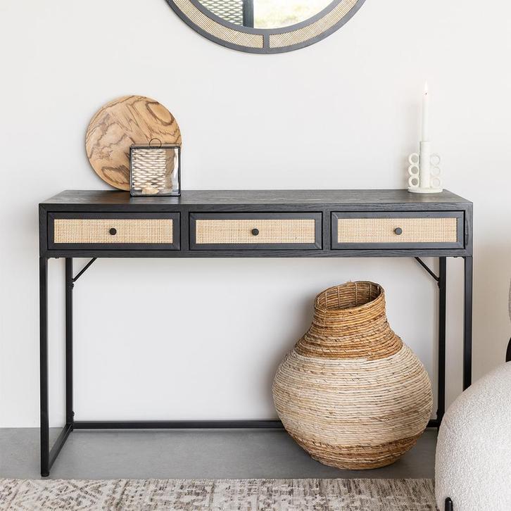*WOONWINKEL* Japandi Kaptafel Met Rotan Lades, Huis en Inrichting, Tafels | Sidetables, Nieuw, Verzenden