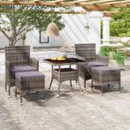 vidaXL 5-delige Tuinset poly rattan en gehard glas grijs, Tuin en Terras, Tuinsets en Loungesets, Verzenden, Nieuw, Rotan, Tuinset