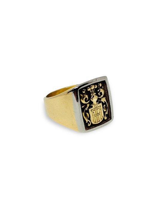 Ring - 18 karaat Geel goud, Witgoud - 18kt gouden zegelring, Sieraden, Tassen en Uiterlijk, Ringen