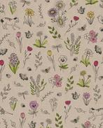 Linnenlook Lentebloemen Naturel, Hobby en Vrije tijd, Stoffen en Lappen, Nieuw, Overige kleuren