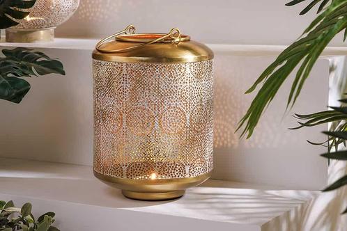 Decoratieve lantaarn ORIENT 25cm goud metaal met patina, Huis en Inrichting, Woonaccessoires | Overige, Ophalen of Verzenden