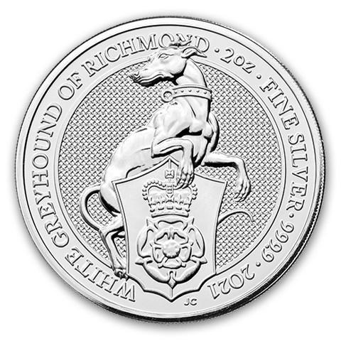 Queens Beast White Greyhound of Richmond 2 oz 2021, Postzegels en Munten, Munten | Europa | Niet-Euromunten, Losse munt, Zilver