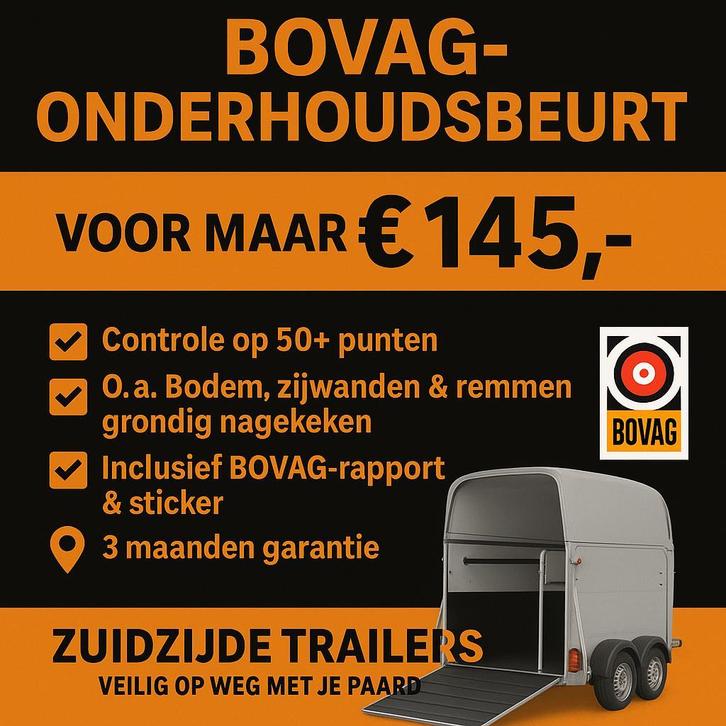 ACTIE: BOVAG Onderhoudsbeurt bij ons voor slechts €145 incl., Dieren en Toebehoren, Paarden en Pony's | Trailers en Aanhangwagens