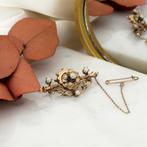 Antiek gouden broche met parel | Victoriaans (vintage), Gebruikt, Overige kleuren, Ophalen of Verzenden, Met edelsteen