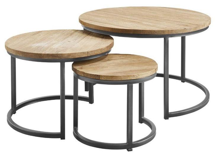 Romaro salontafel set van 3 teak mix rough, Huis en Inrichting, Tafels | Salontafels, Minder dan 50 cm, Nieuw, Minder dan 50 cm