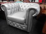 Chesterfield Maarssen: Zilvergrijs Leren Chesterfield Stoel, Huis en Inrichting, Fauteuils, Ophalen, Zo goed als nieuw, Leer, CHESTERFIELD