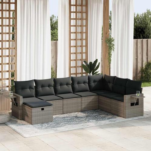 vidaXL 8-delige Loungeset met kussens poly rattan grijs, Tuin en Terras, Tuinsets en Loungesets, Loungeset, Nieuw, 8 zitplaatsen