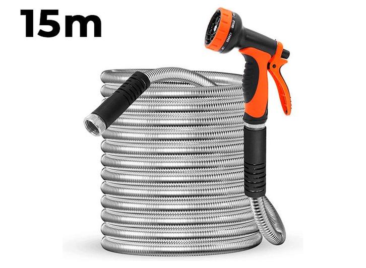 FlinQ RVS Flexibele Tuinslang - 15 meter - Waterslang met, Tuin en Terras, Tuinslangen, Nieuw, Verzenden