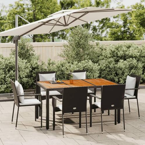 vidaXL 7-delige Tuinset met kussens poly rattan zwart, Tuin en Terras, Tuinsets en Loungesets, Tuinset, Nieuw, 6 zitplaatsen, Rotan