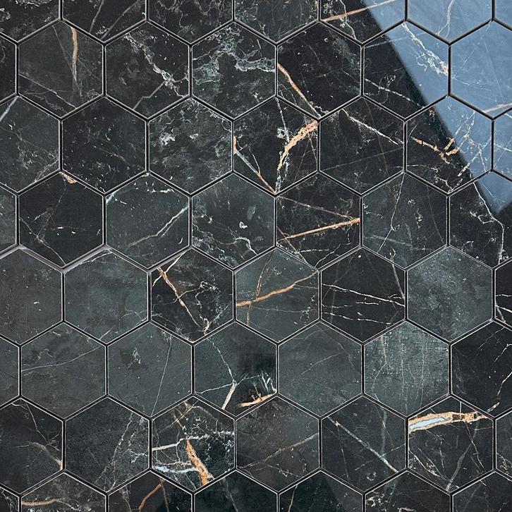 Vloertegel / wandtegel hexagon manhattan antraciet gepolijst, Doe-het-zelf en Verbouw, Tegels, Vloertegels, Nieuw, 10 m² of meer