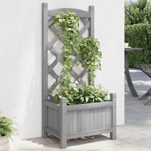 vidaXL Plantenbak met latwerk massief vurenhout grijs, Tuin en Terras, Bloembakken en Plantenbakken, Nieuw, Hout, Verzenden