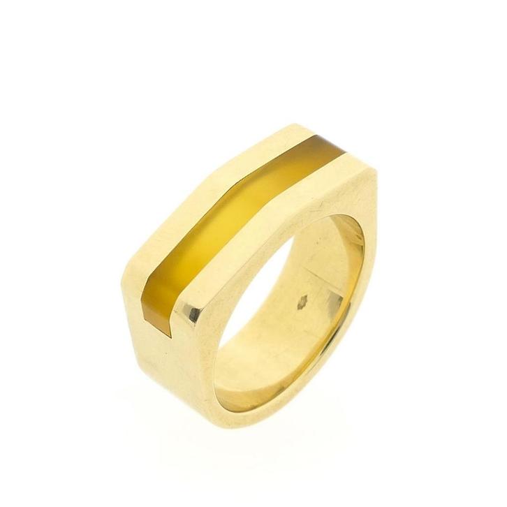 Gouden ring met gele maansteen, Sieraden, Tassen en Uiterlijk, Ringen, Dame, Met edelsteen, Overige kleuren, 18 tot 19, Gebruikt