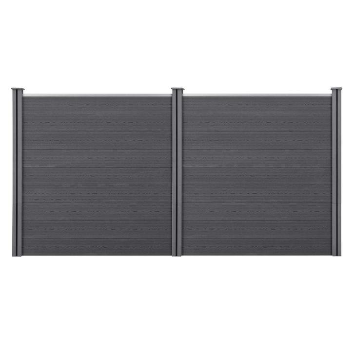 HKC Schuttingpaneel met 4 palen 183x357 cm grijs, Tuin en Terras, Schuttingen, Verzenden