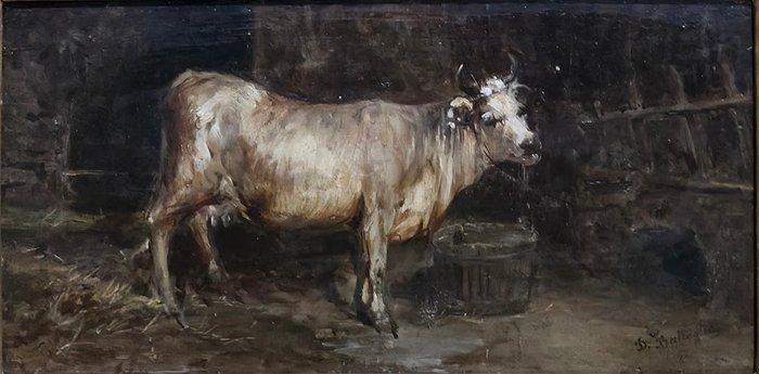 Domenico Battaglia (1842-1904) - Mucca in stalla, Antiek en Kunst, Kunst | Schilderijen | Klassiek
