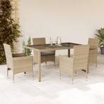 vidaXL 5-delige Tuinset met kussens poly rattan en glas, Verzenden, Nieuw, 4 zitplaatsen, Tuinset