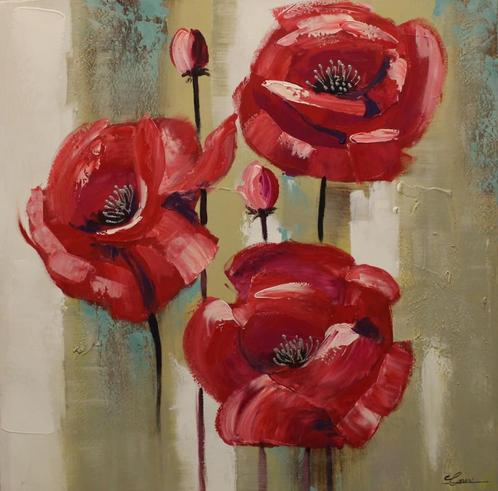 Olieverf schilderij rode Bloemen Y5838, Huis en Inrichting, Woonaccessoires | Overige, Nieuw, Ophalen of Verzenden