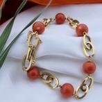 18 Krt. Gouden armband met bloedkoraal, Antiek | 19 cm, Sieraden, Tassen en Uiterlijk, Armbanden, Gebruikt, Overige kleuren, Ophalen of Verzenden