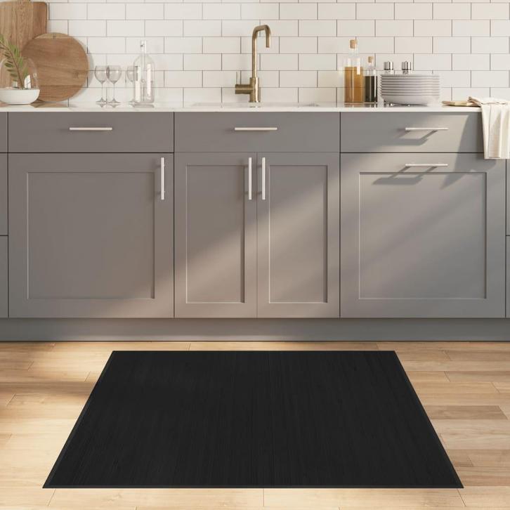 vidaXL Vloerkleed vierkant 100x100 cm bamboe zwart, Huis en Inrichting, Stoffering | Tapijten en Kleden, Zwart, Nieuw, Verzenden