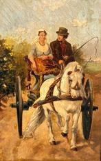 Hollandse School (XX) - Man en Vrouw met paard en kar, Antiek en Kunst