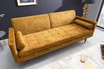 Moderne slaapbank COUTURE 196cm mosterdgeel microvelours, Ophalen of Verzenden, Nieuw
