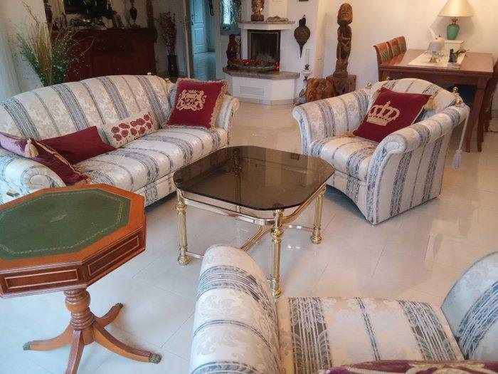 Zitgroep (3) - Textiel, Messing, Hout - Damast +, Antiek en Kunst, Curiosa en Brocante